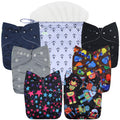 wegreeco Cloth Diapers 6 Pack with 6 Inserts & 1 Wet Bag, Washable Cloth Diapers for Babies, One Size Adjustable Reusable (with 1 Wet Bag,Boy Prints)