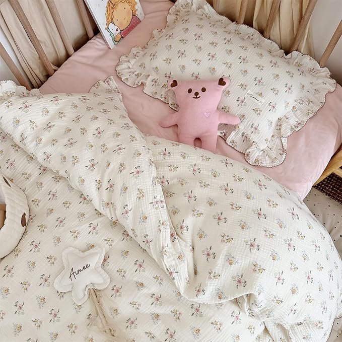 AOJIM Muslin Cotton Kids Pillowcase with Azalea Patterns, Lightweigth Soft Crib Nursery Pillowcase 1PC for Boys Girls, Print Toddler Bedding for Room Decor, Machine Washable, 14x20 Inches