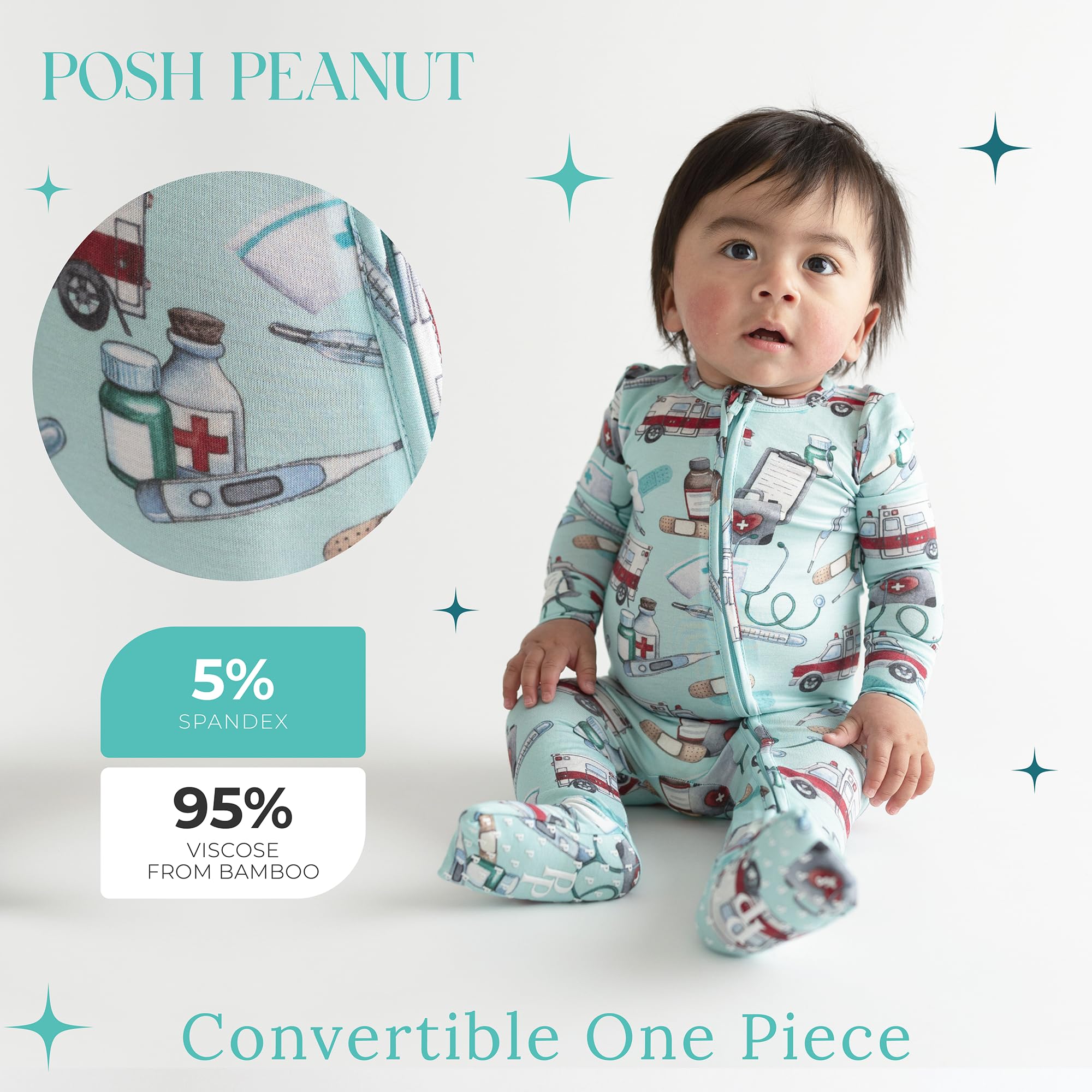 Posh Peanut Convertible Baby Sleepers, Boy Toddlers Footless Pajamas