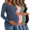 Riyiper 4 Pack Women's Cotton Ribbed Maternity Shirts, 4-Color, Small