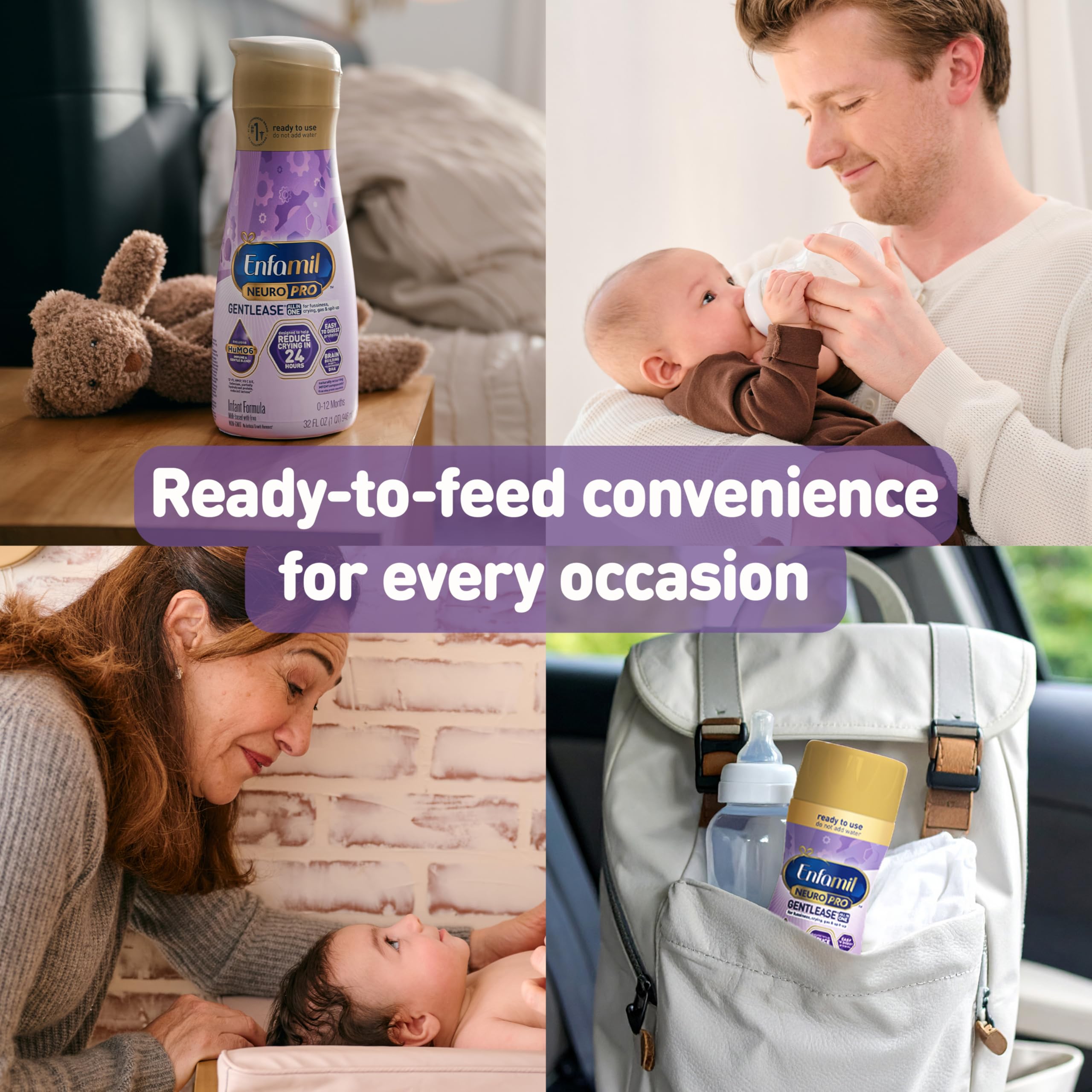 Enfamil NeuroPro Gentlease Ready-to-Feed with Smaller Proteins for Easy Digestion,Brain Supporting DHA, HuMO6* Blend, Baby Formula for easing Fussiness, Gas, Spit-up in 24hrs, 8 Fl Oz (6 ct), 4 Pack