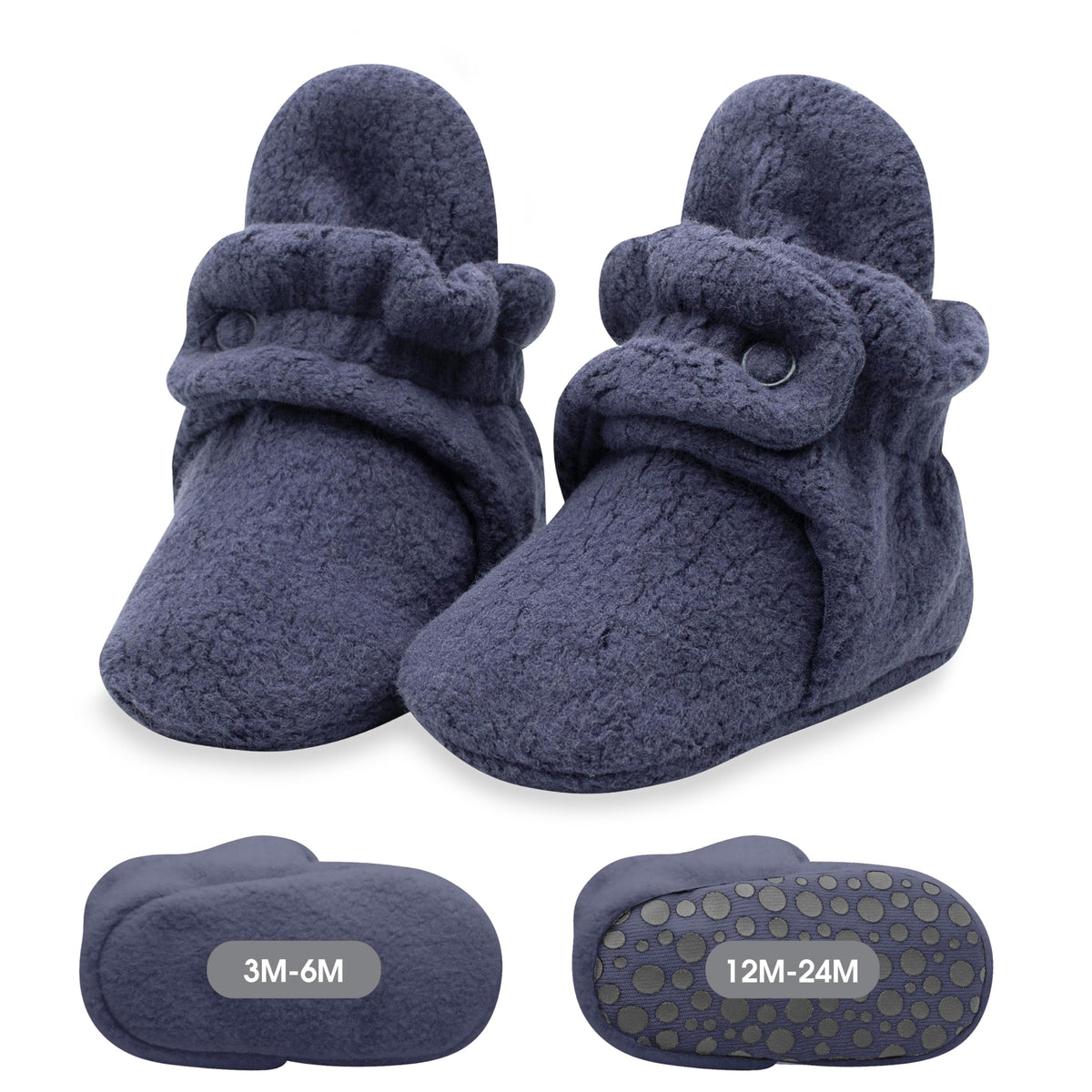 Zutano Unisex Fleece Baby Booties with Organic Cotton Lining, Newborn Essentials, True Navy, 3 Months