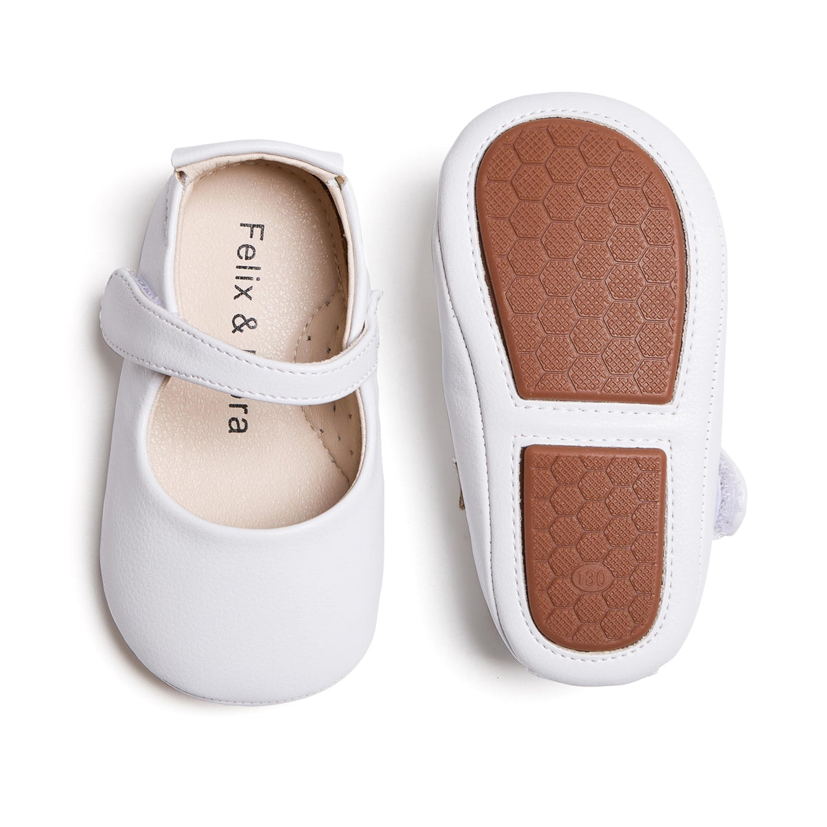 Felix & Flora Soft Sole White Baby Walking Shoes - Infant Moccasins Rubber Sole Crib Ballet Flats(White,9-12Months)