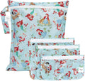 Bumkins - Waterproof Wet Bag & Clear Travel Bags - For Beach, Baby, Travel, Swim Suit, Cloth Diapers, Pump Parts, Pool, Gym, Toiletries - Reusable & Easy to Clean - Disney Ariel - 4 Pack
