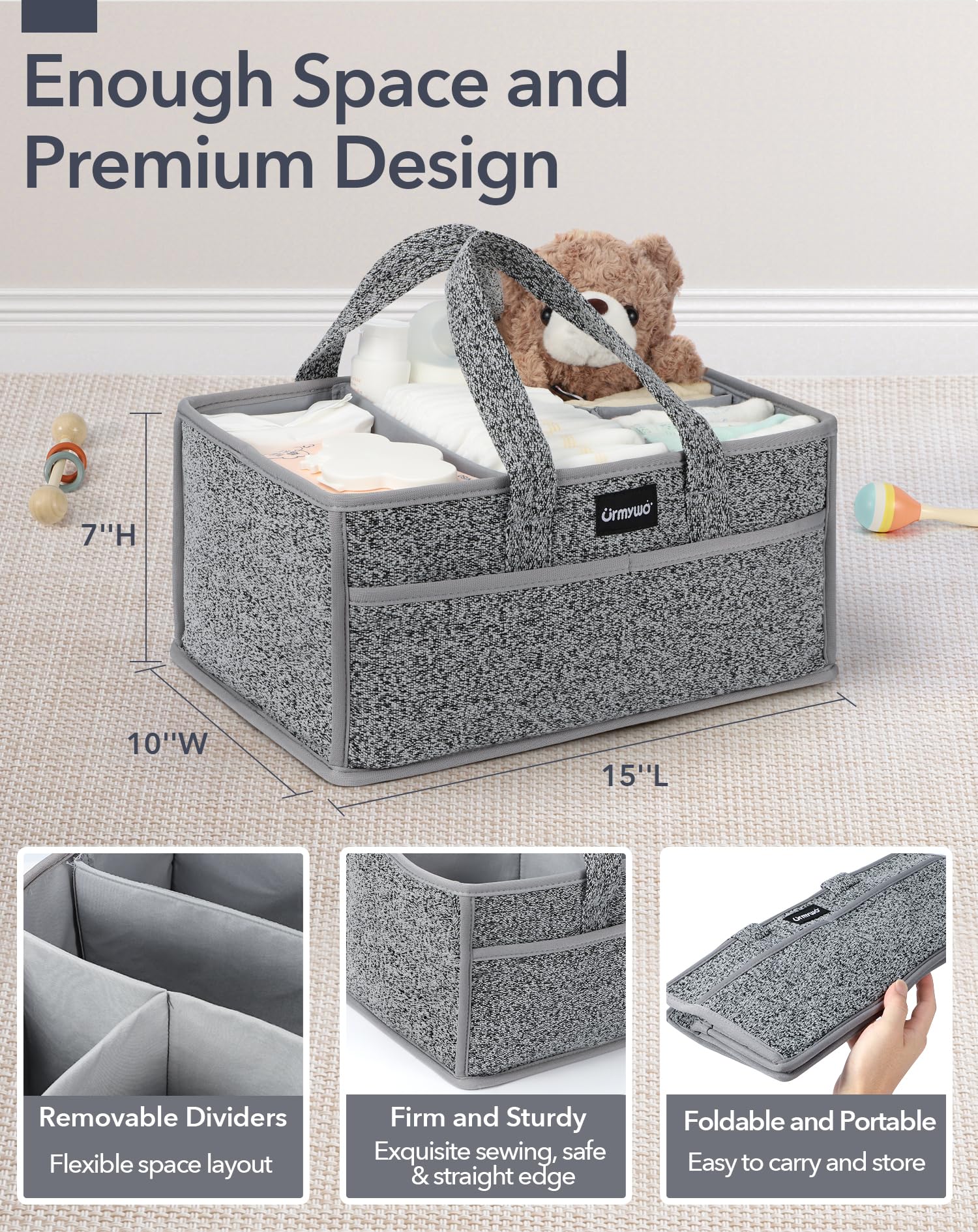 URMYWO Diaper Caddy Organizer - Portable Baby Diaper Caddy with Handle, Large Nursery Organizer Storage Basket for Newborn Essentials, Baby Registry Must Have Shower Gift for Home and Car Travel