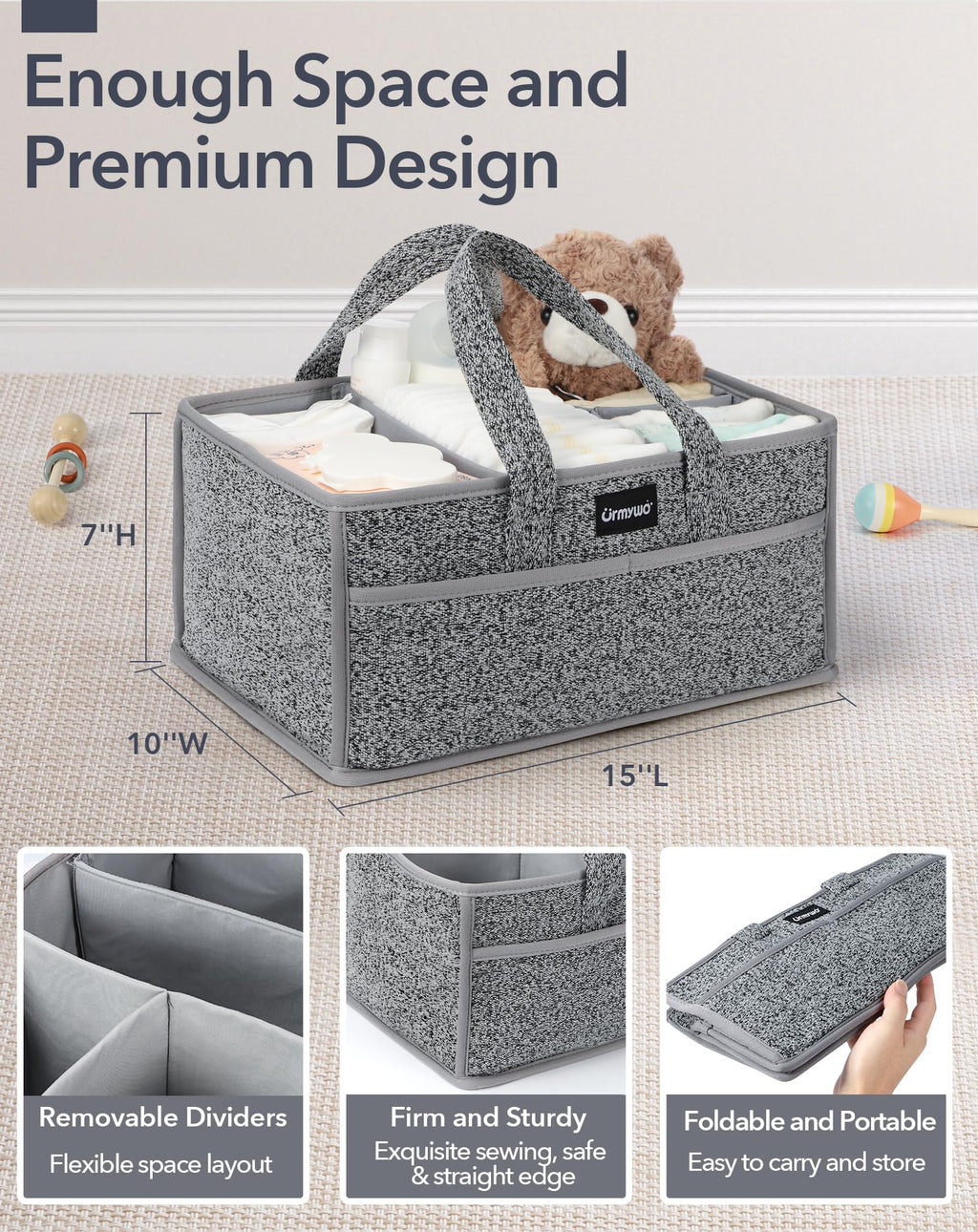 URMYWO Diaper Caddy Organizer - Portable Baby Diaper Caddy with Handle, Large Nursery Organizer Storage Basket for Newborn Essentials, Baby Registry Must Have Shower Gift for Home and Car Travel