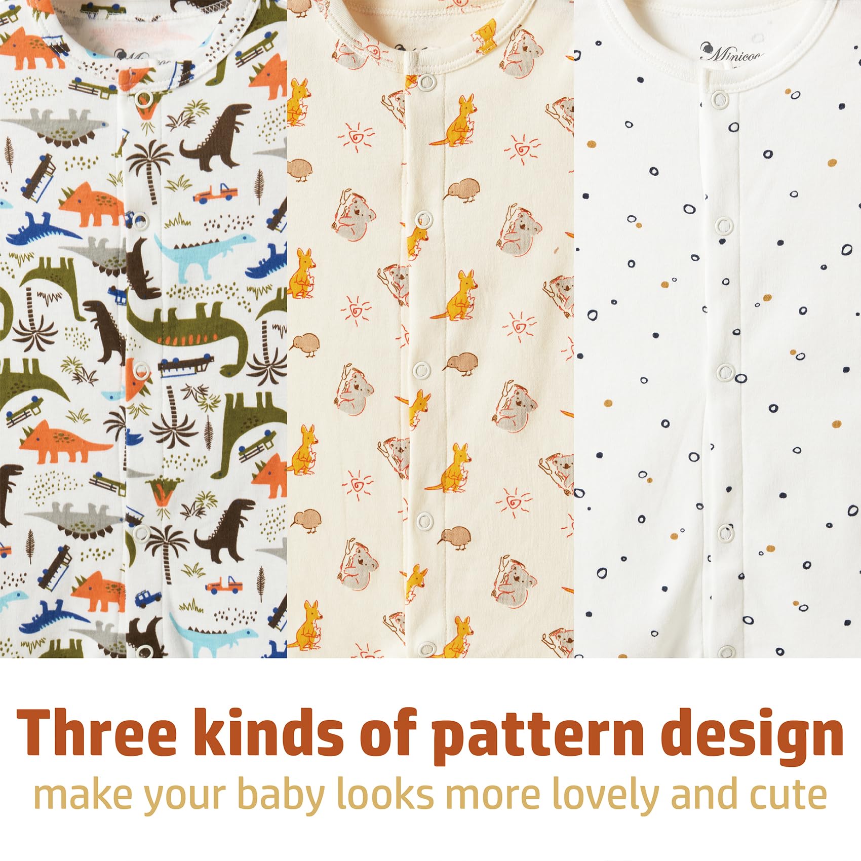 Minicoco 3-Pack 100% Cotton Baby Boy Rompers,0-24Months Short Sleeve Toddler Romper,Breathable Spring/Summer Clothes