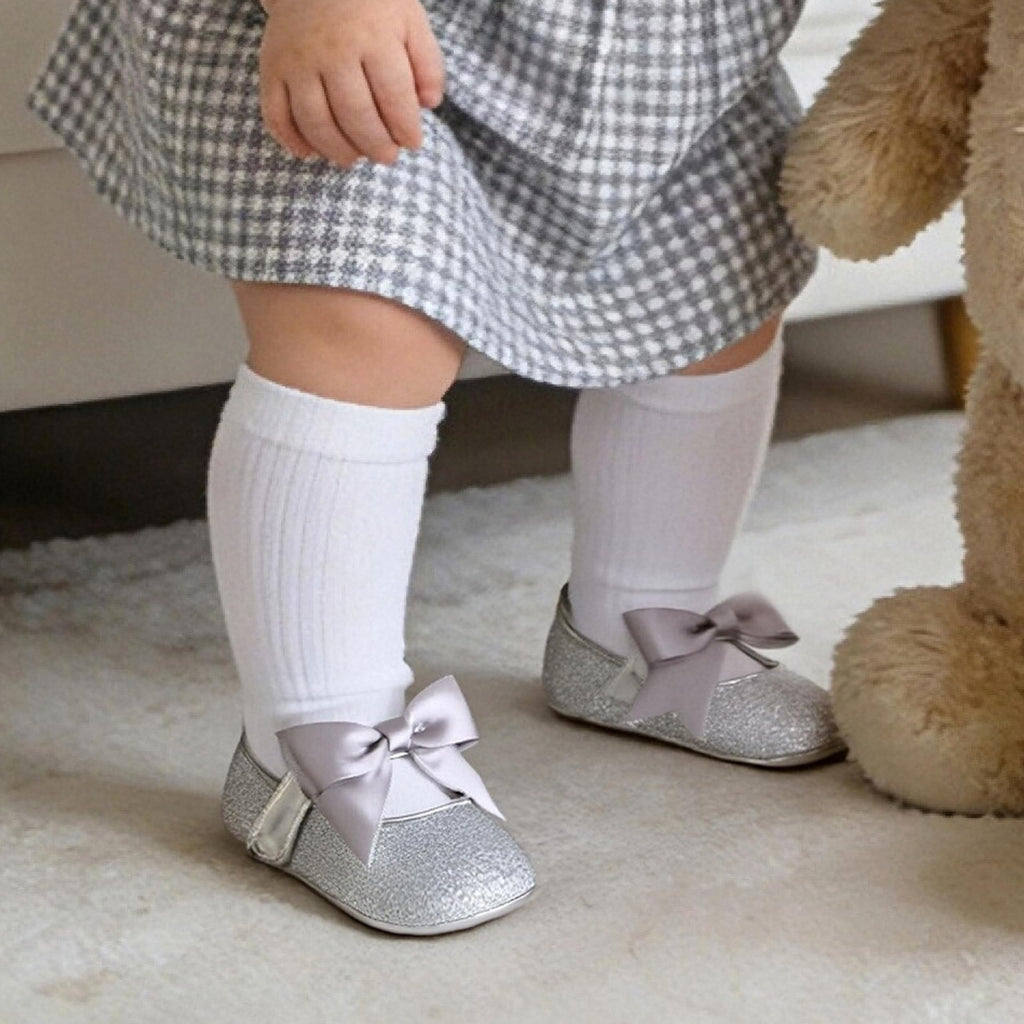 Soft Sole Leather Silver Baby Shoes - Infant Baby Walking Shoes Moccasinss Rubber Sole Crib Shoes(Silver,12-18 Months Infant)