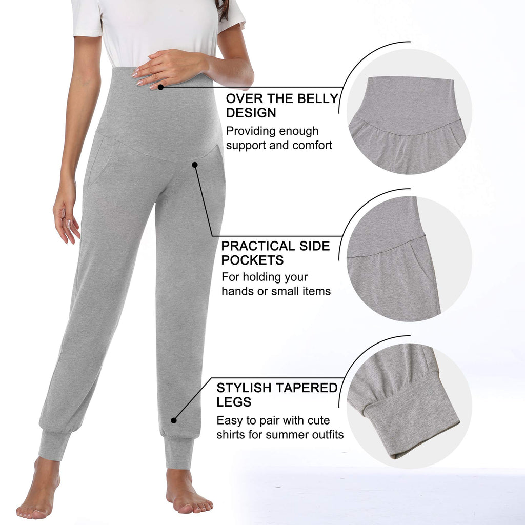AMPOSH Women's Maternity Pants Stretchy Lounge Workout Sweatpants Casual Loose Comfy Pregnancy Joggers with Pockets(Heather Gray, XXL)