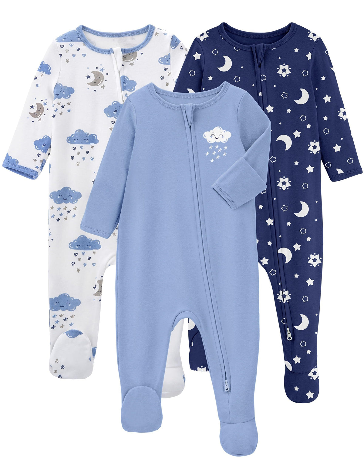 Yoofoss Baby Pajamas 100% Organic Cotton Baby Sleepers for 3-6 Month Boys Girls Clothes, 3-Pack Soft infant Toddler Footed PJs with Mitten Cuffs, Zipper Footies Pajamas