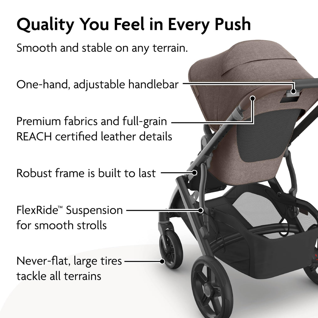UPPAbaby Vista V3 Convertible Single-to-Double Stroller for Baby & Toddler, 30+ Configurations, Car Seat Compatible, All-Wheel Suspension, XL Basket – Owen (Mocha Mélange/Carbon Frame)