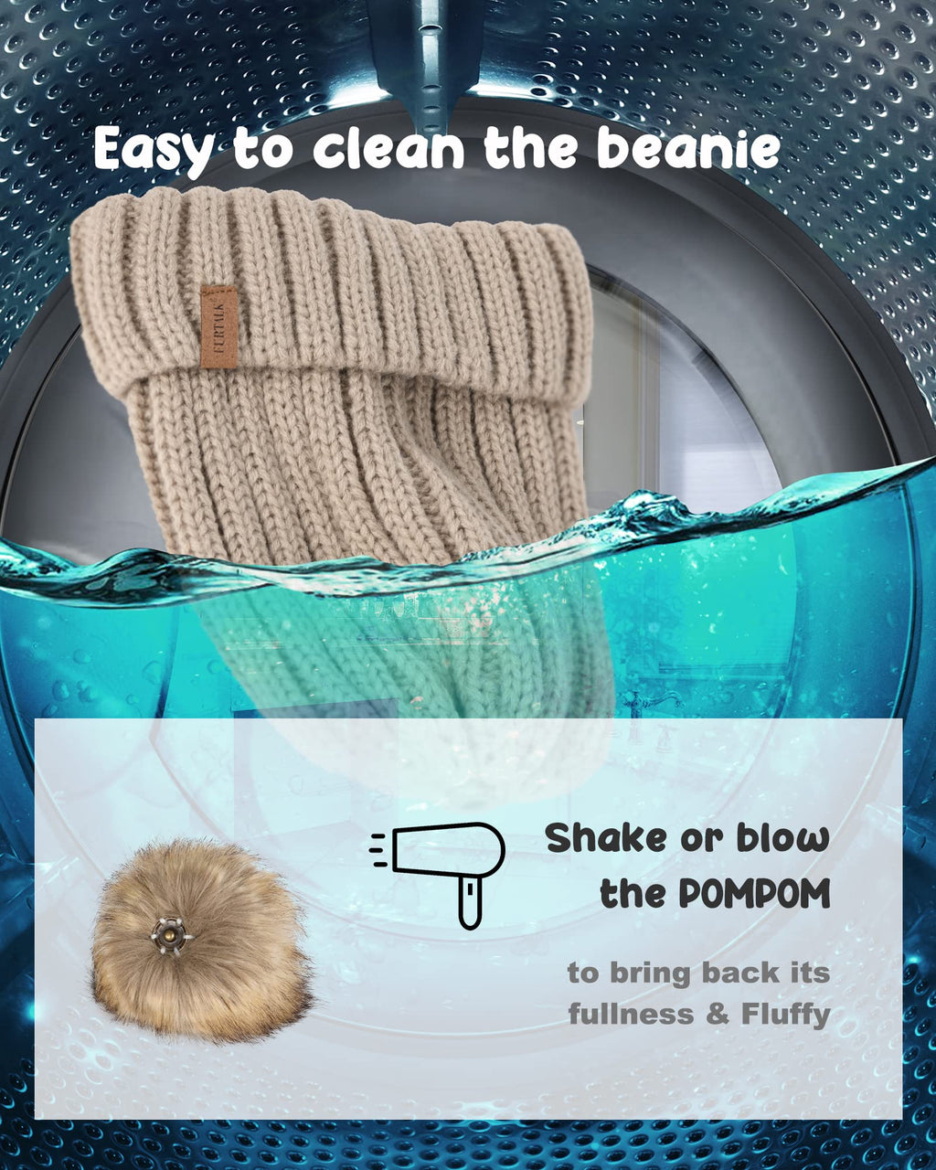 FURTALK Kids Winter Hat Toddler Knitted Beanie Faux Fur Pom Light Khaki
