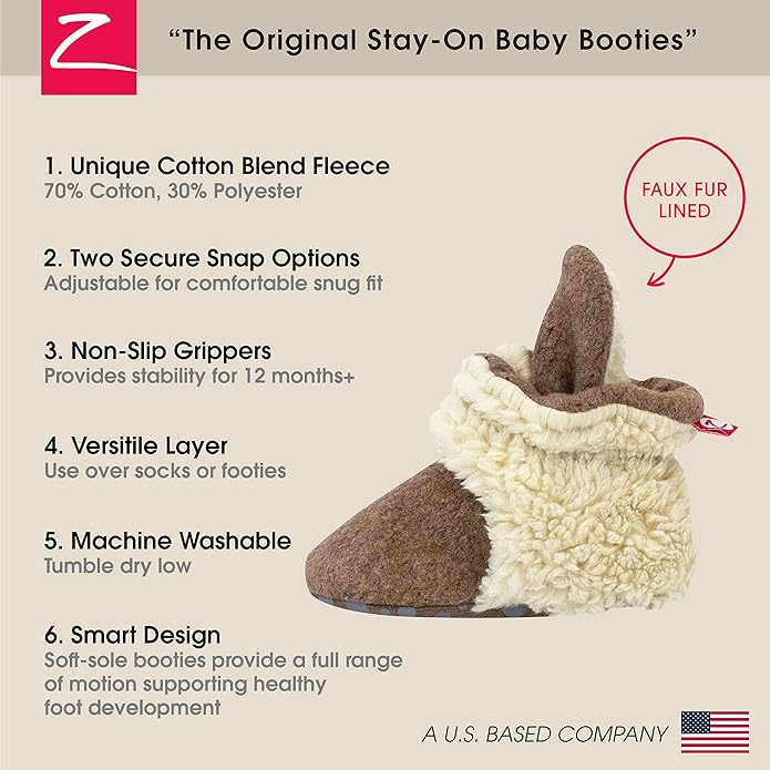 Zutano Unisex Fleece Baby Booties, Two Snap Closure, Newborn to 24 Months
