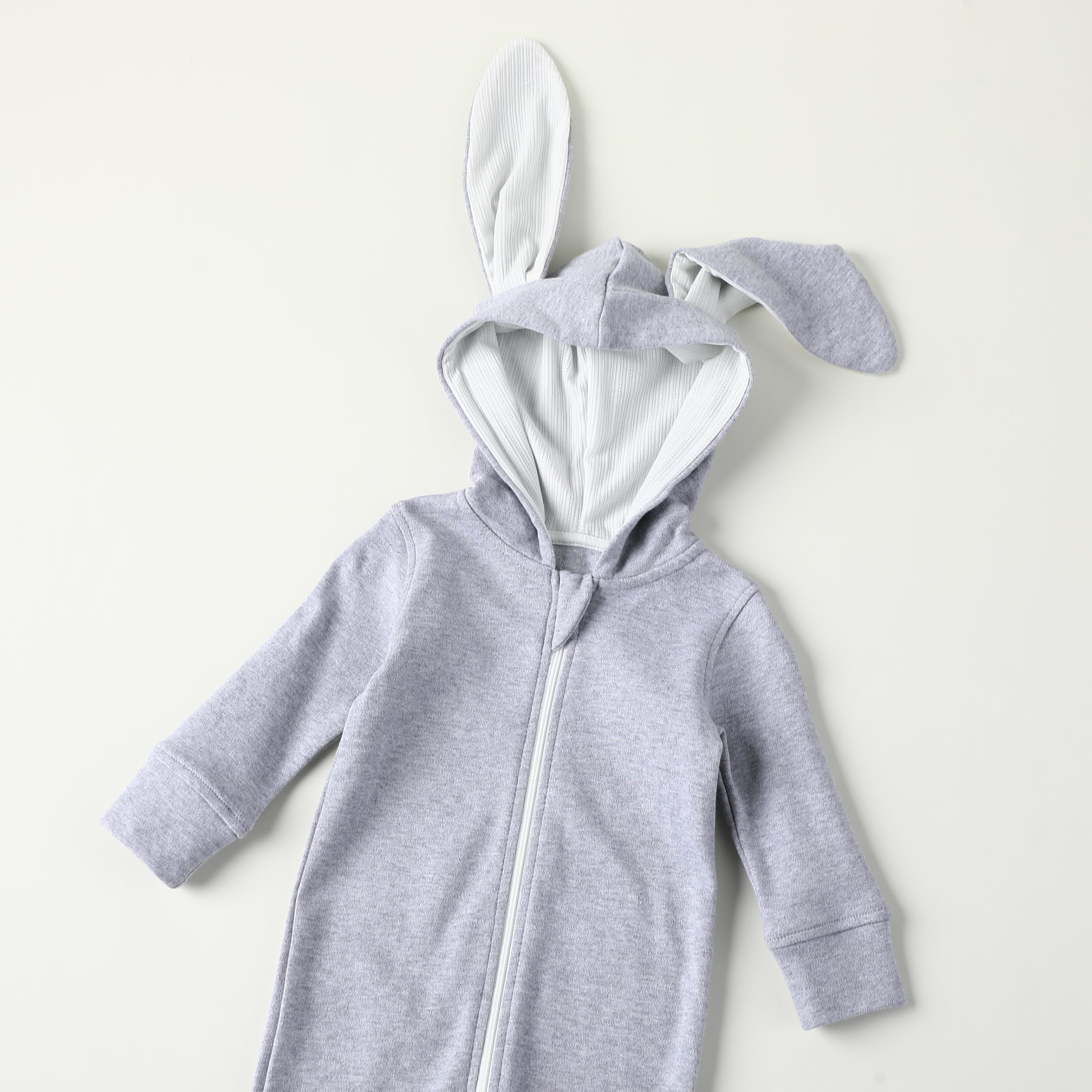 Owlivia Organic Cotton Baby Boy Girl Zip up Sleep N Play, Footless, Long Sleeve(12-18 Months, Grey Bunny)