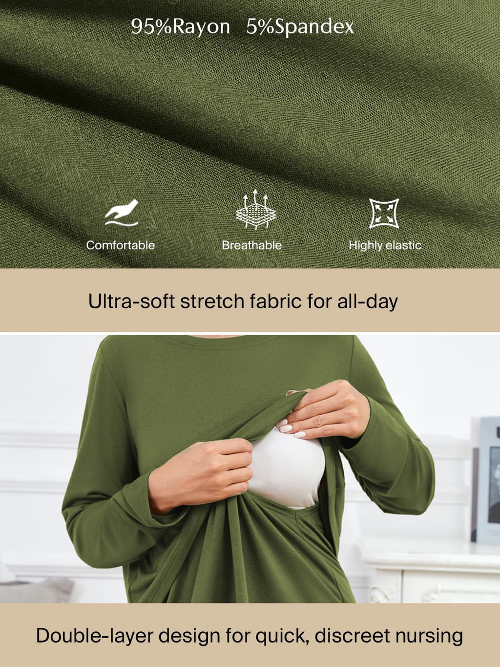 Ecavus Women's 3Pack Maternity Nursing Shirts Long Sleeve Double Layer Breastfeeding Shirts Comfy Pregnancy Clothes