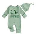 Fernvia Newborn Baby Boy Clothes Letters Print Bodysuit 3 6 9 12 18 Months Long Sleeve Jumpsuit with Hat 2PCS Outfits Set (D Green, Newborn)