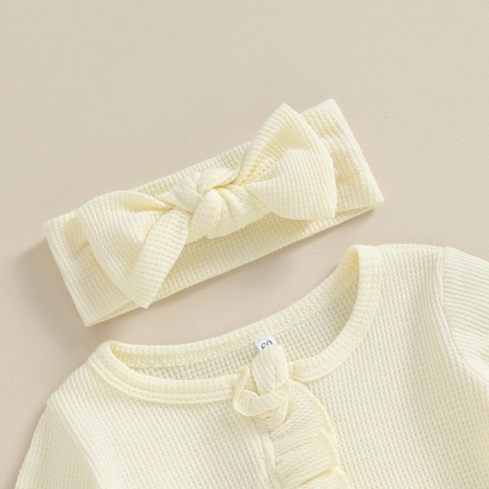 CIYCUIT Baby Girls Clothes Newborn Long Sleeve Zip Up Onesie Romper with Headband Fall Winter Outfits Beige 0-3 Months