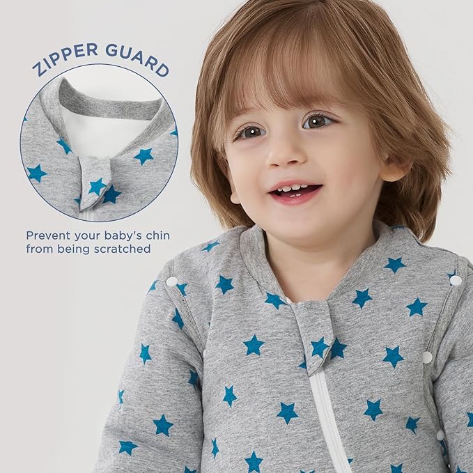 Duomiaomiao 3.5 TOG Toddler Sleep Sack 12-24 Months 100% Cotton Winter Side Open Zipper Baby Sleep Sack with Feet, Warm Toddler Wearable Blanket