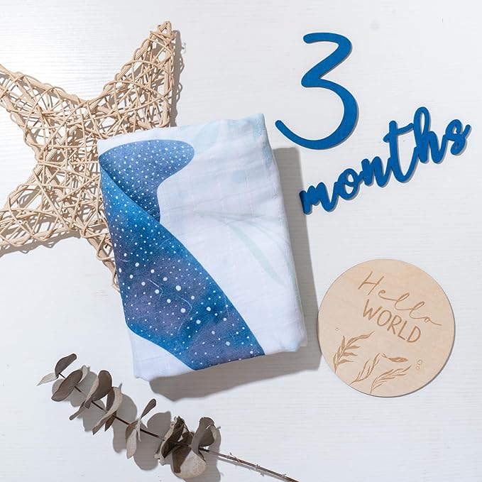 Miaoberry Ocean Baby Milestone Blanket – Monthly Baby Milestone Photo Prop for Boy, Under The Sea Growth Tracker Blanket with Hello World Sign and Registry Must-Have