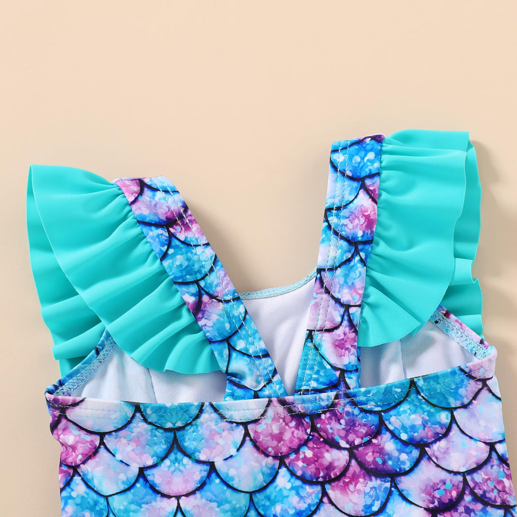 Happy Town One-Piece Infant Toddler Baby Girl Summer Swimsuit Watermelon Leopard Ruffle Swimwear Bikini Bathing Suit (Mermaid, 3-6 Months)