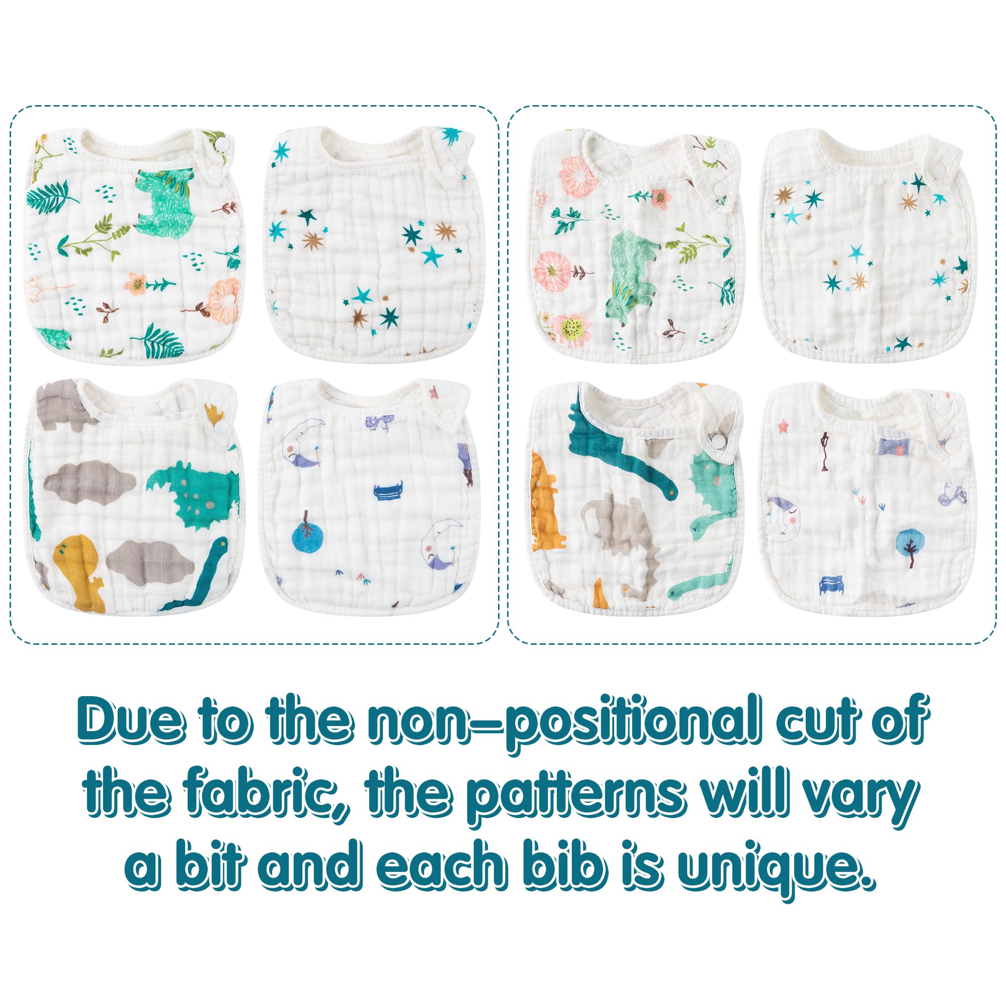 Zainpe 6Pcs Snap Muslin Cotton Baby Bibs Dinosaur Star Bear Pattern Bib, Adjustable Burp Cloths with 6 Absorbent & Soft Layers for Infants Newborns Toddlers Drooling Feeding Teething