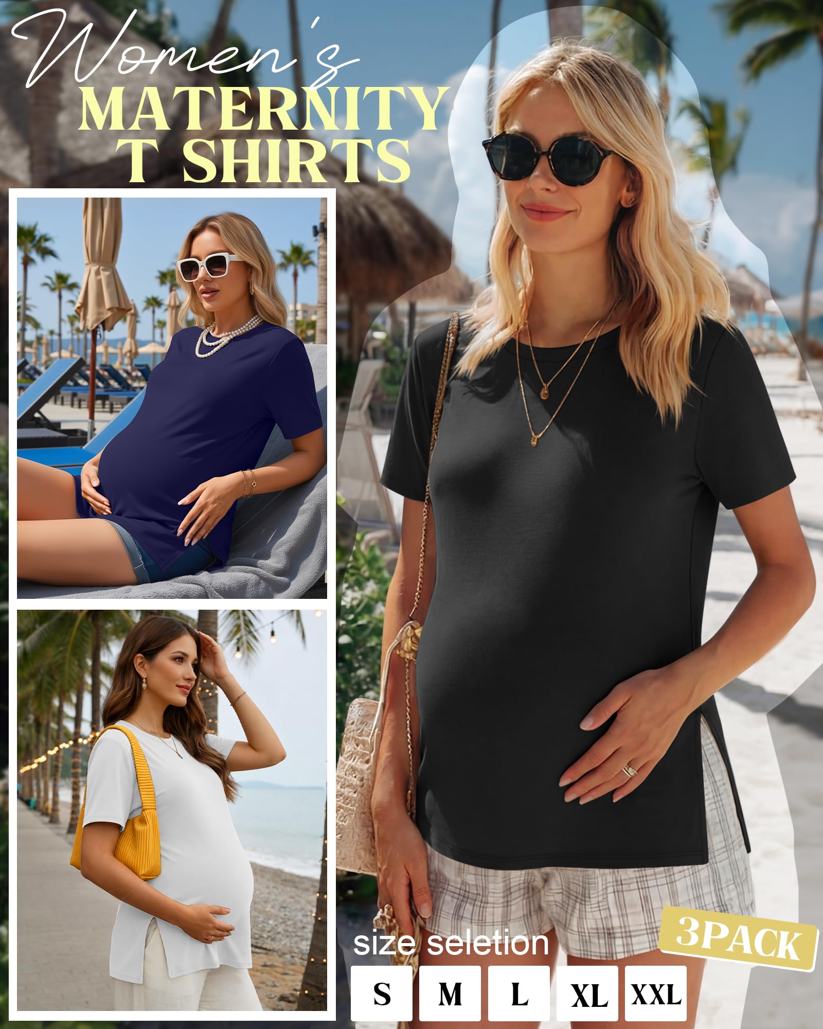 Ficerd 3 Pack Women's Maternity T Shirts, 3-Color, Medium