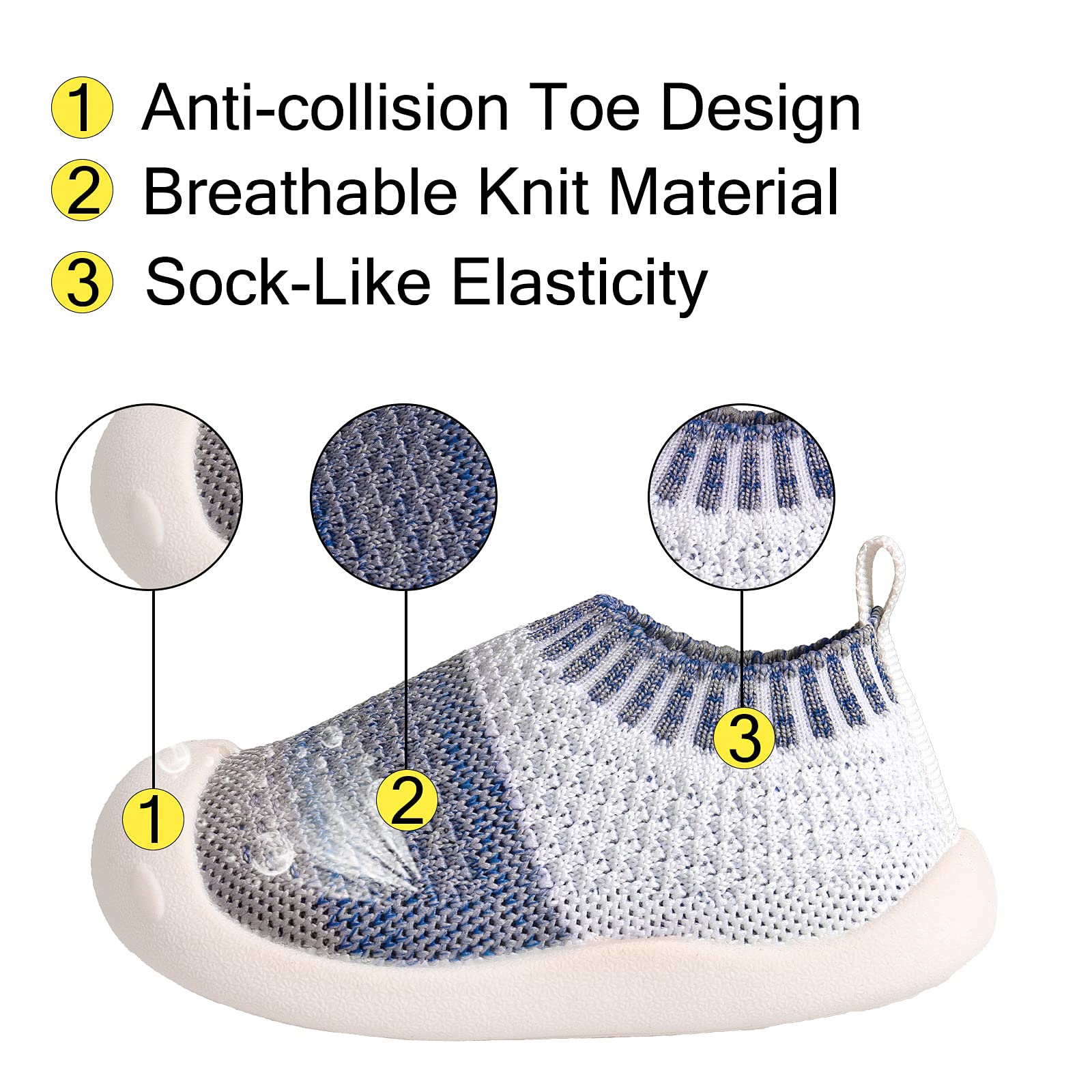 Baby First-Walking Shoes 1-4 Years Kid Shoes Trainers Toddler Infant Boys Girls Soft Sole Non Slip Cotton Mesh Breathable Lightweight Slip-on Sneakers Outdoor(Blue-White,4 Toddler) T15