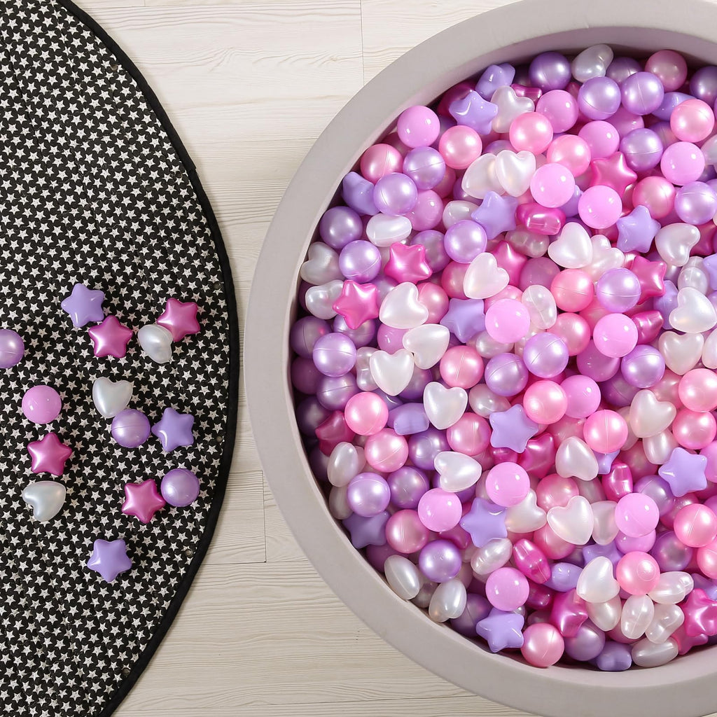 GOGOSO Ball Pits Balls Toddlers 50 100 200 500 Plastics Shape Ball Non-Phthalate Non-BPA Non-Toxic 2.2-Inch Crush Proof Play Balls,Pearl Pink+Pearl Light Pink+ Purple;Star+Heart Balls, 50 Balls