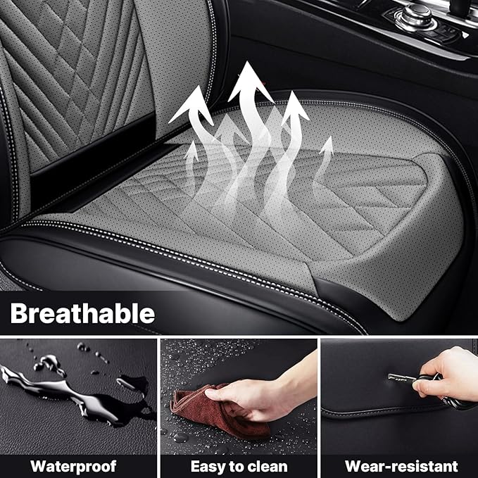 Seat Covers,Car Seat Covers Full Set,Car Seat Cover, Car Seat Covers Front Back Seat Cover,Waterproof Car Seat Cushion,Leather Seat Cover Seat Protector Universal Fit Most Car（5 Seat,Gary&Black）
