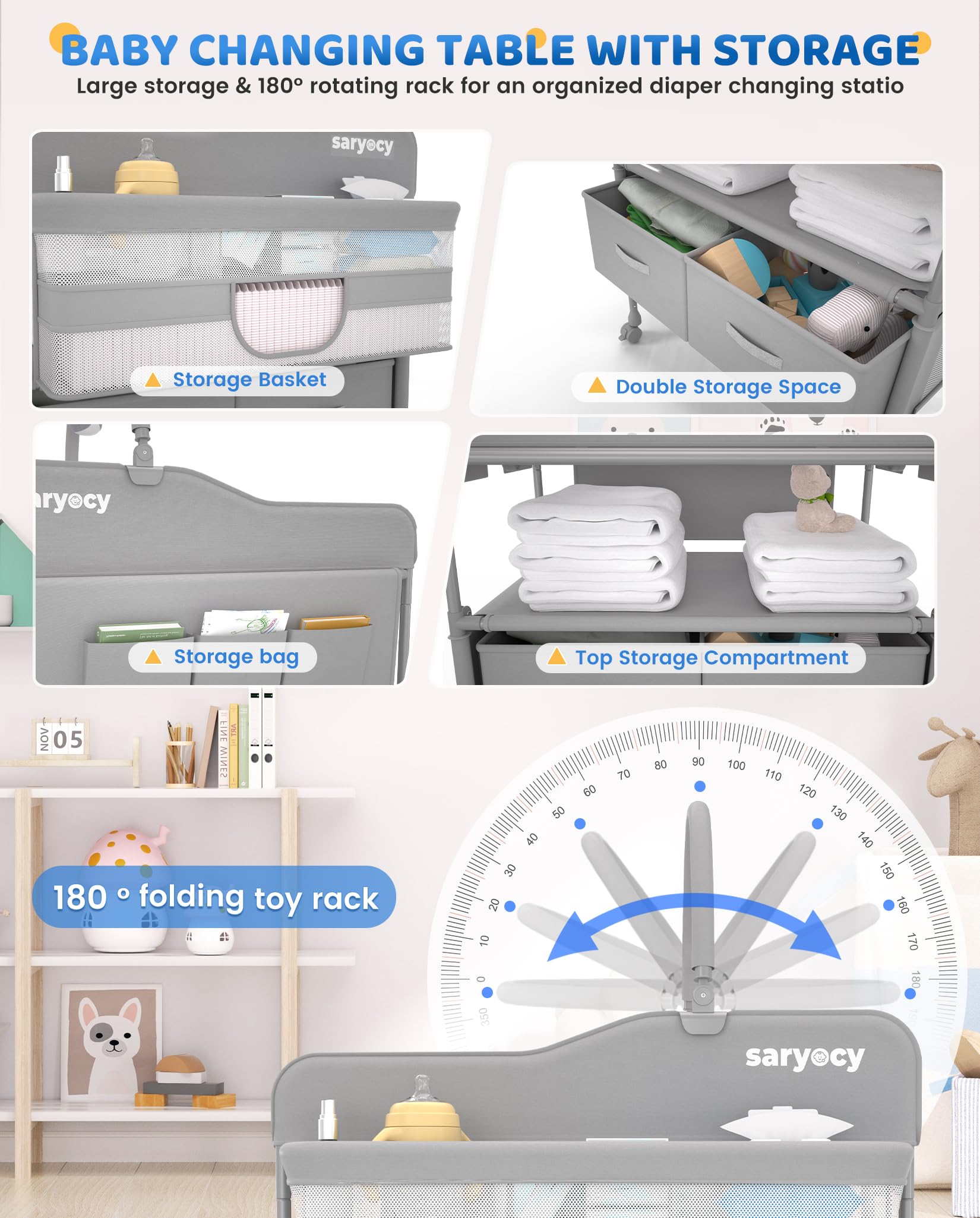 Saryocy Baby Changing Table, Mobile Folding Diaper Changing Station
