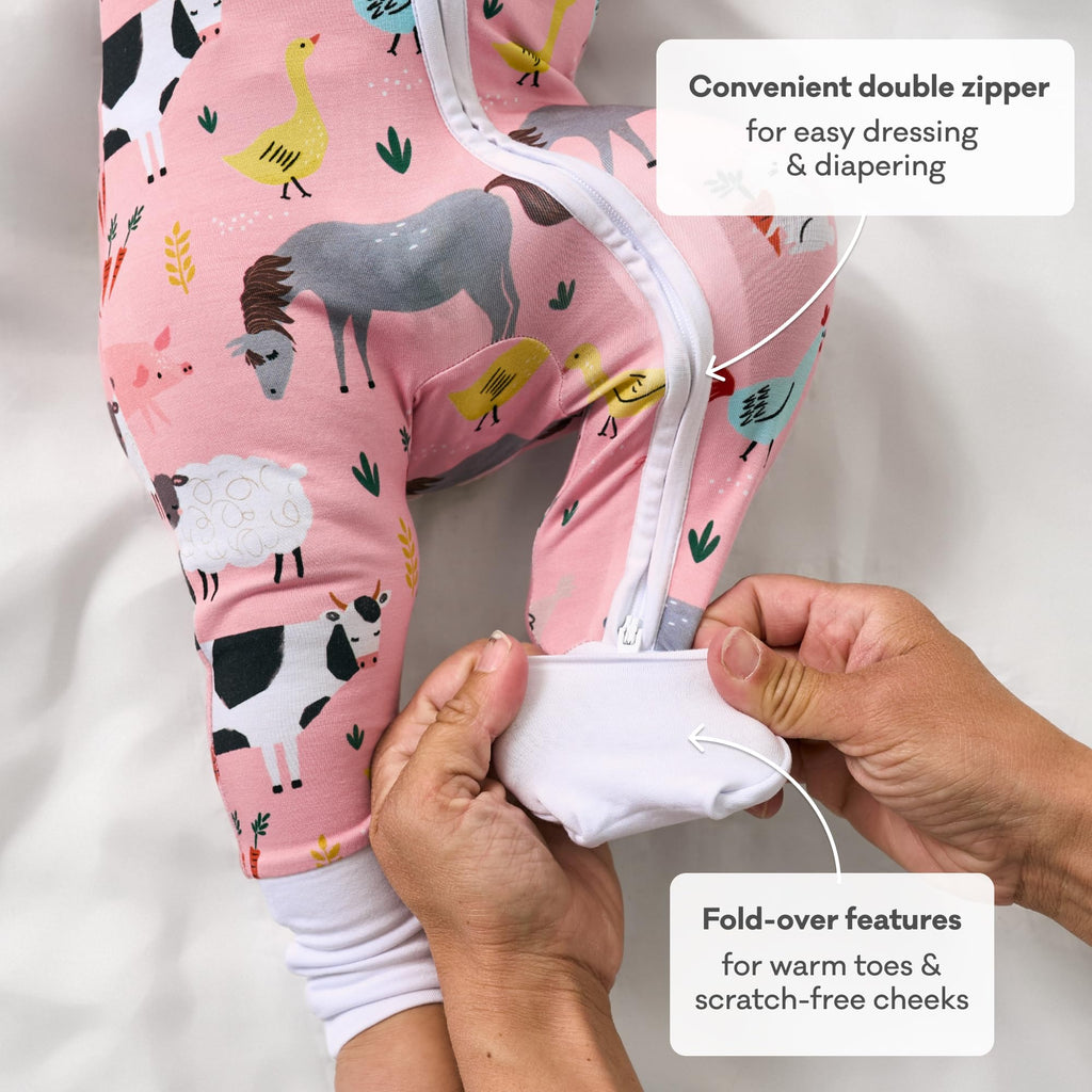 Little Sleepies Baby Pajamas, Pink Farm Animals, 6-12M