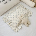 BuLuTu Muslin Cotton Kids Pillowcases for Girls Boys Shabby Chic Blue Floral Print Pillow Case Beige Toddler Pillowcases Standard Size Pillow Cover with Ruffles, 20"x26", 1 pc