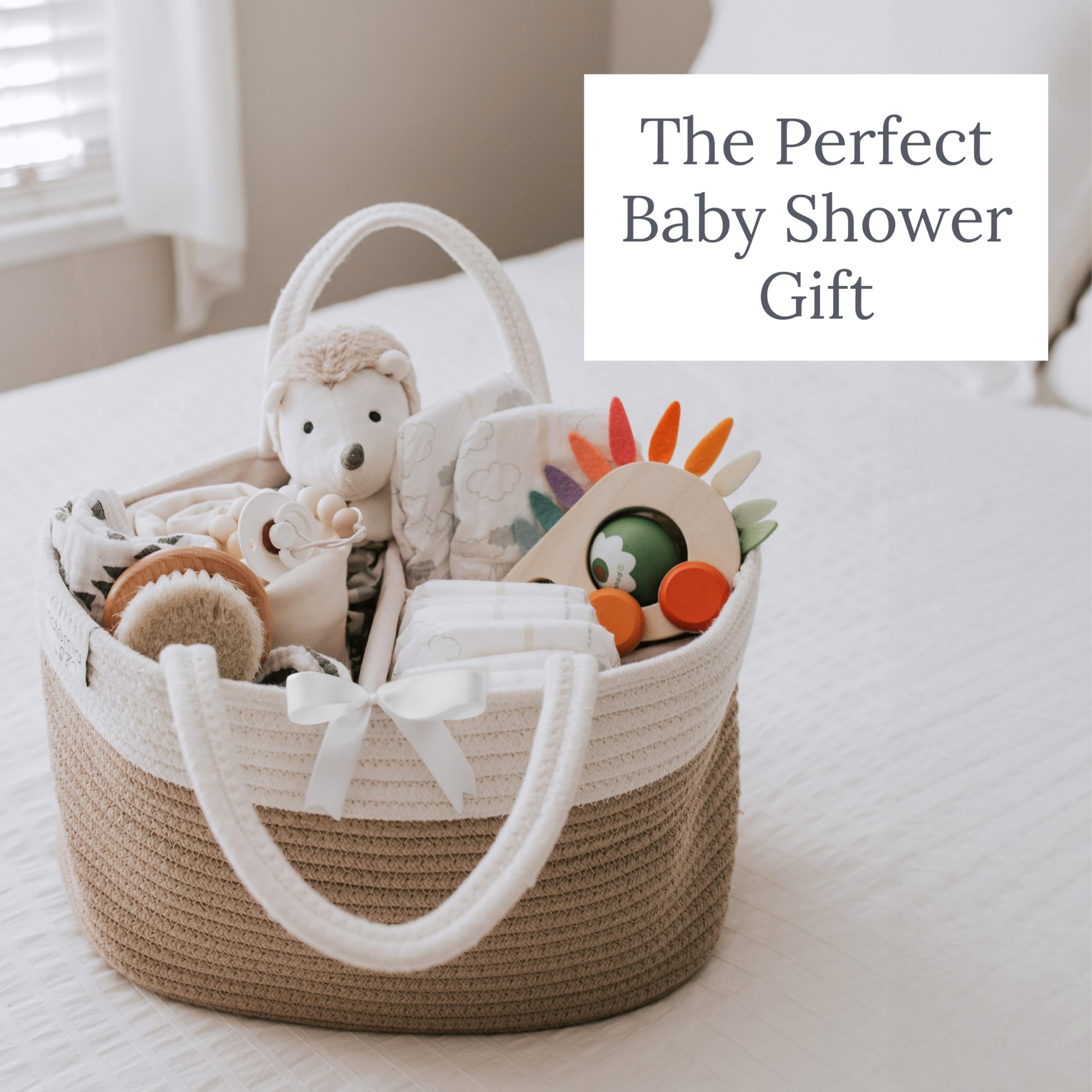 Natemia Diaper Caddy Organizer - Portable Rope Handles & 3 Compartments for Baby Items - Storage Basket for Newborn Essentials - Fits Spectra Breast Pump & Accessories - Registry Must Have (Beige)