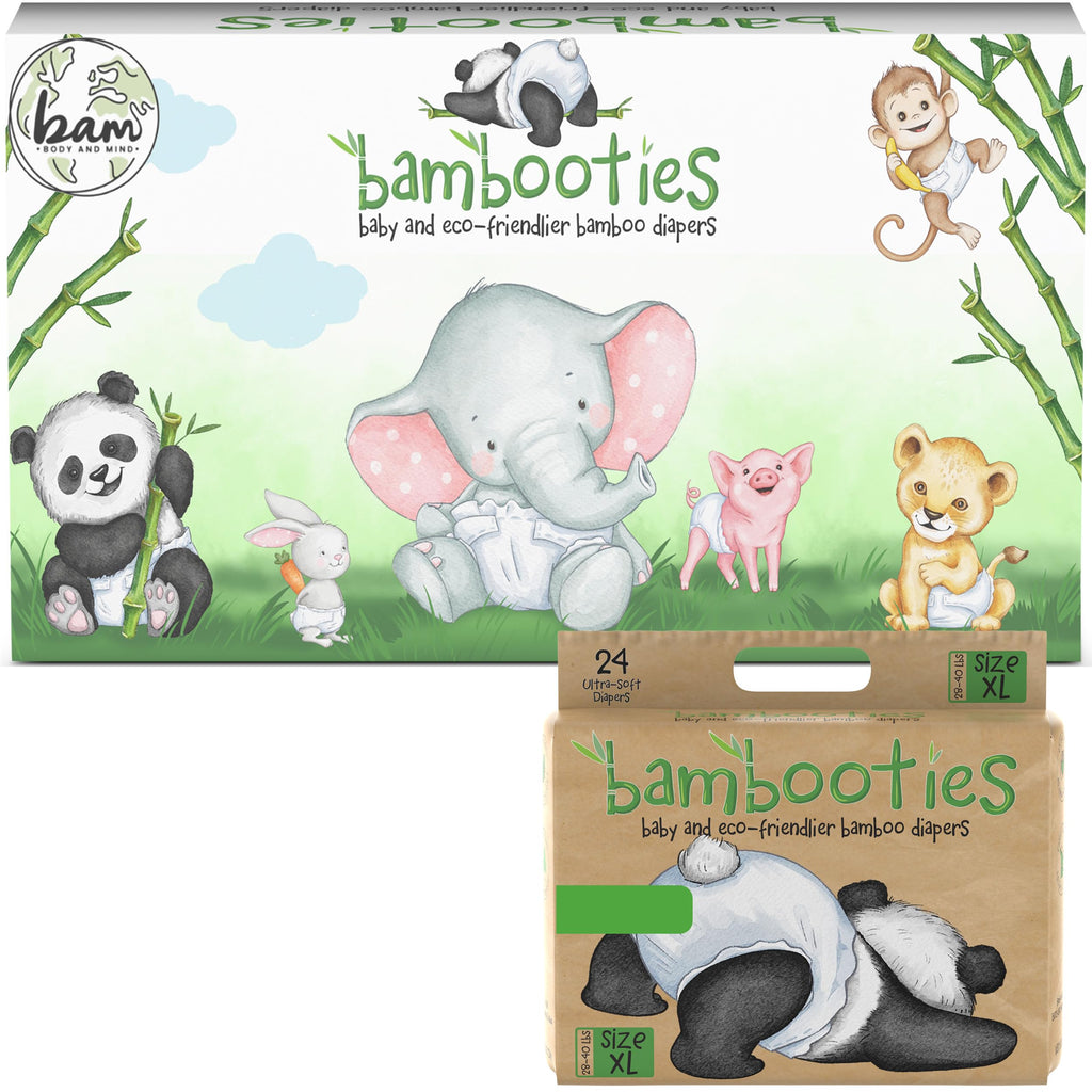 Bambooties Bamboo Baby Diapers, Totally Chlorine Free for Sensitive Skin for Newborns to XXL. Hypoallergenic & Non Toxic Eco Friendlier Plant-Based Materials. TCF XL Size 5 Diapers (144 ct)