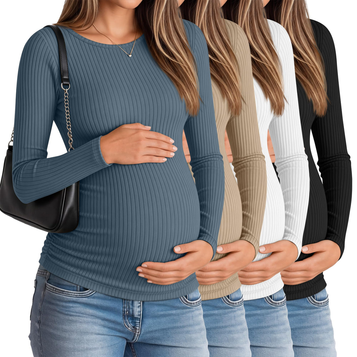 Huukeay 4 Pack Women's Cotton Maternity Sweatshirts,4-Color,XX-Large