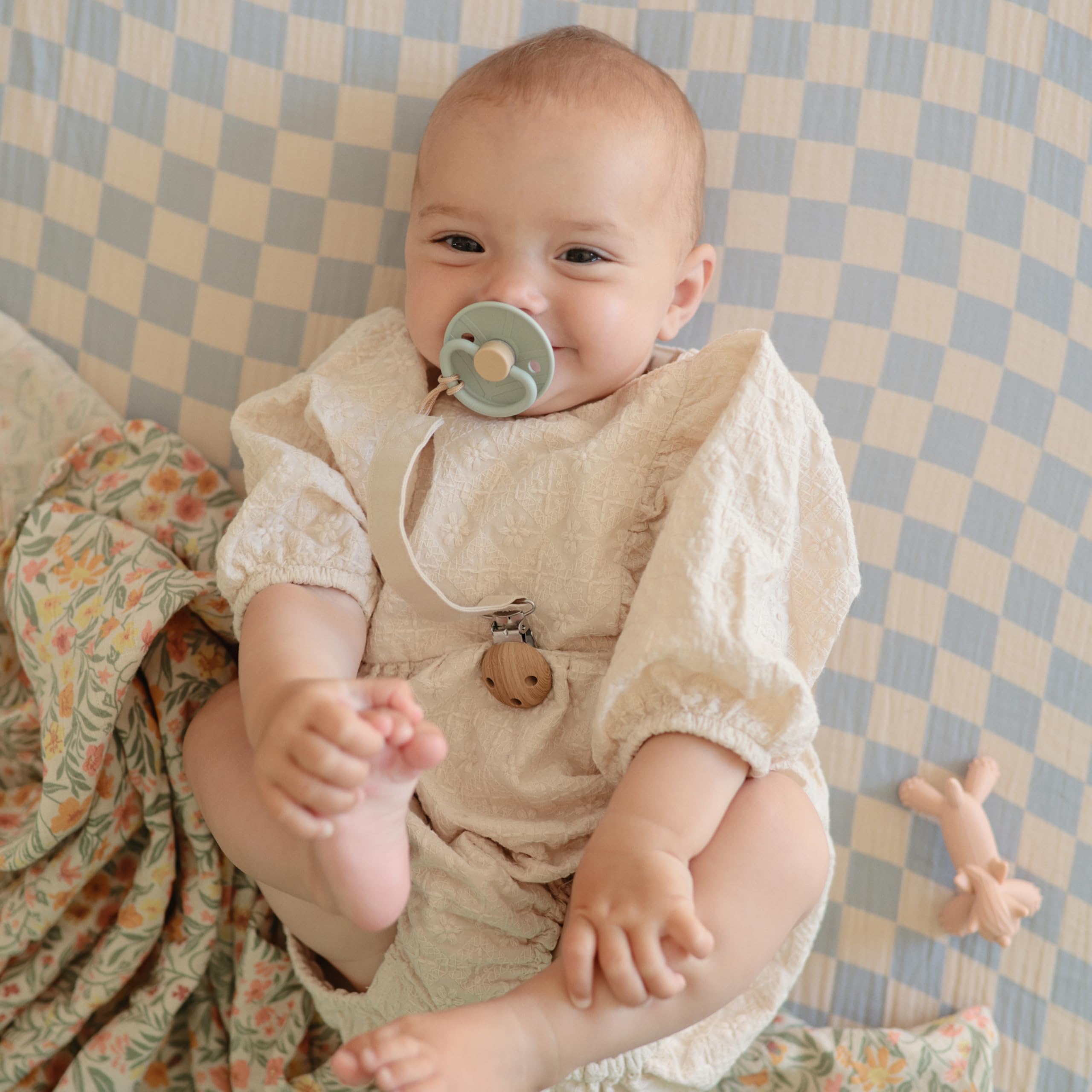 FRIGG Little Viking SilkySoft Silicone Baby Pacifier 2-Pack | Made in Denmark | BPA-Free (Sage/Cream, 0-6 Months)