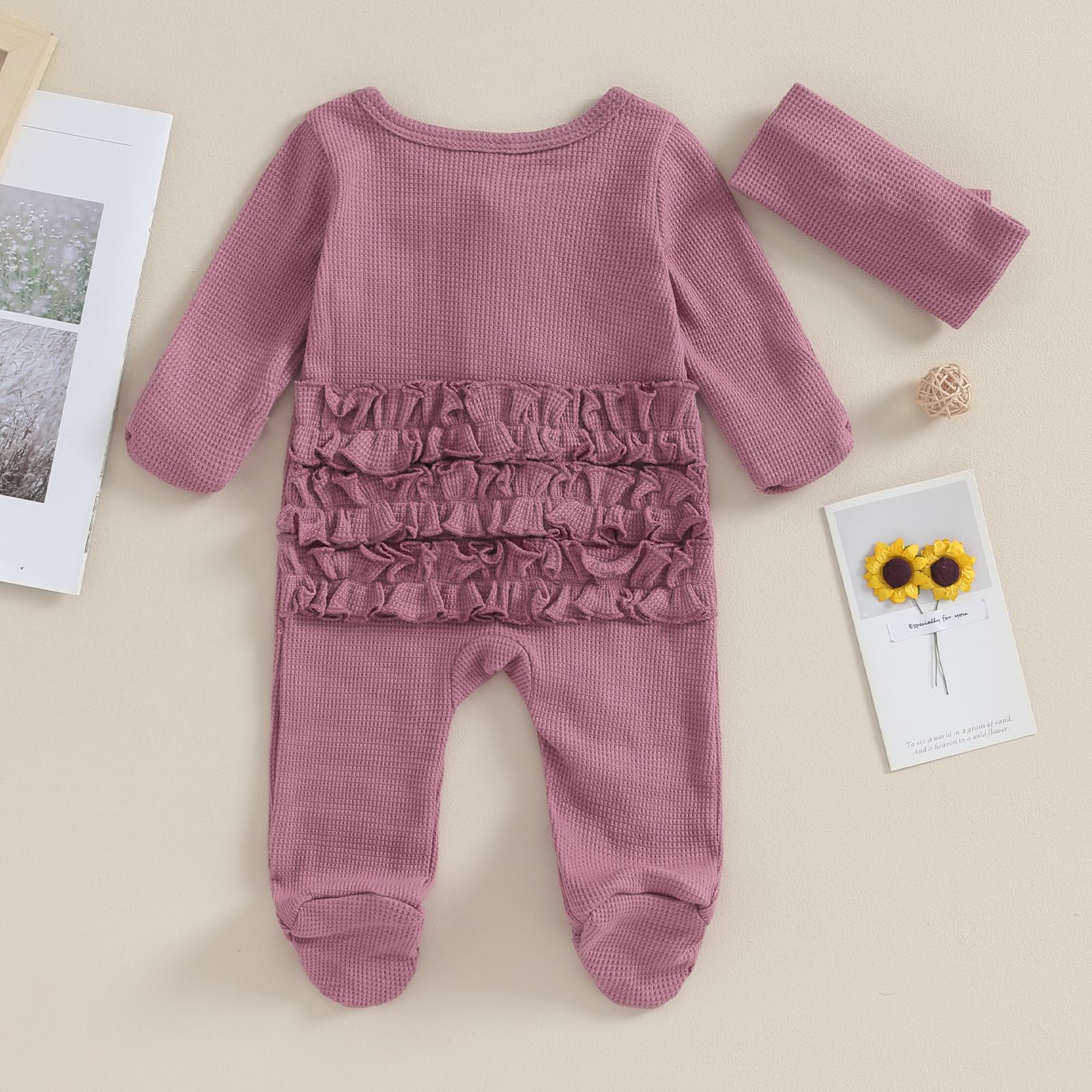 CIYCUIT Baby Girls Clothes Newborn Long Sleeve Zip Up Onesie Romper with Headband Fall Winter Outfits Purple 0-3 Months