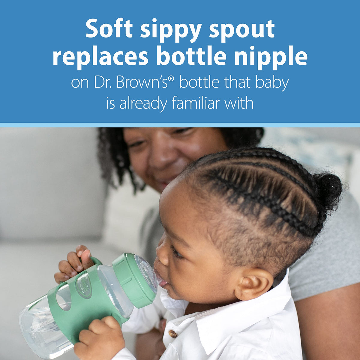 Dr. Brown's Wide-Neck Sippy Spout Bottle with Handles, Green, 1-Pack