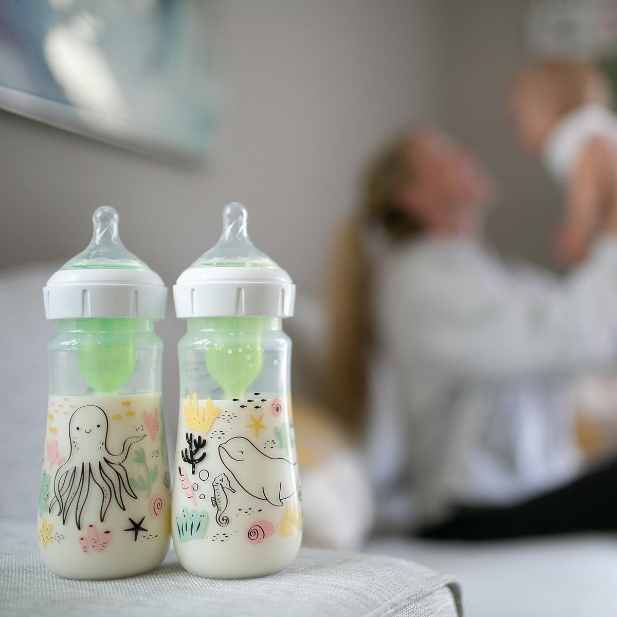 Dr. Brown's Anti-Colic Options+ Wide-Neck Baby Bottles, Ocean, 2-Pack