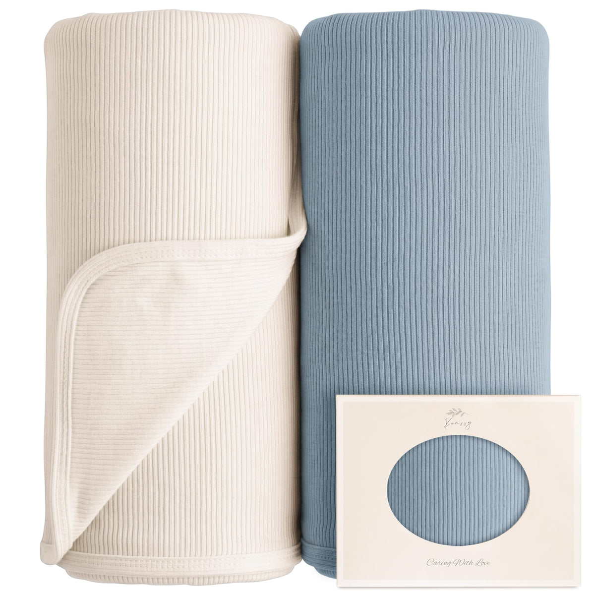 Konssy 2 Pack Ribbed Knit Swaddle Blankets for Baby Boys & Girls, 33"x42"