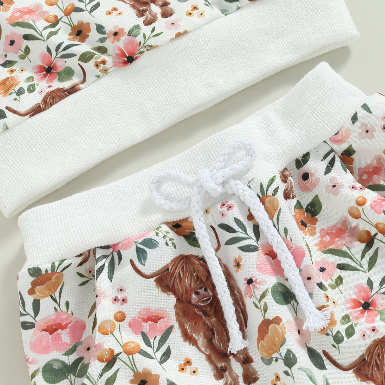3Pcs Western Baby Girl Clothes Animal Floral Print Sweatshirt Pants Set Infant Fall Winter Outfits White 6-12 Months