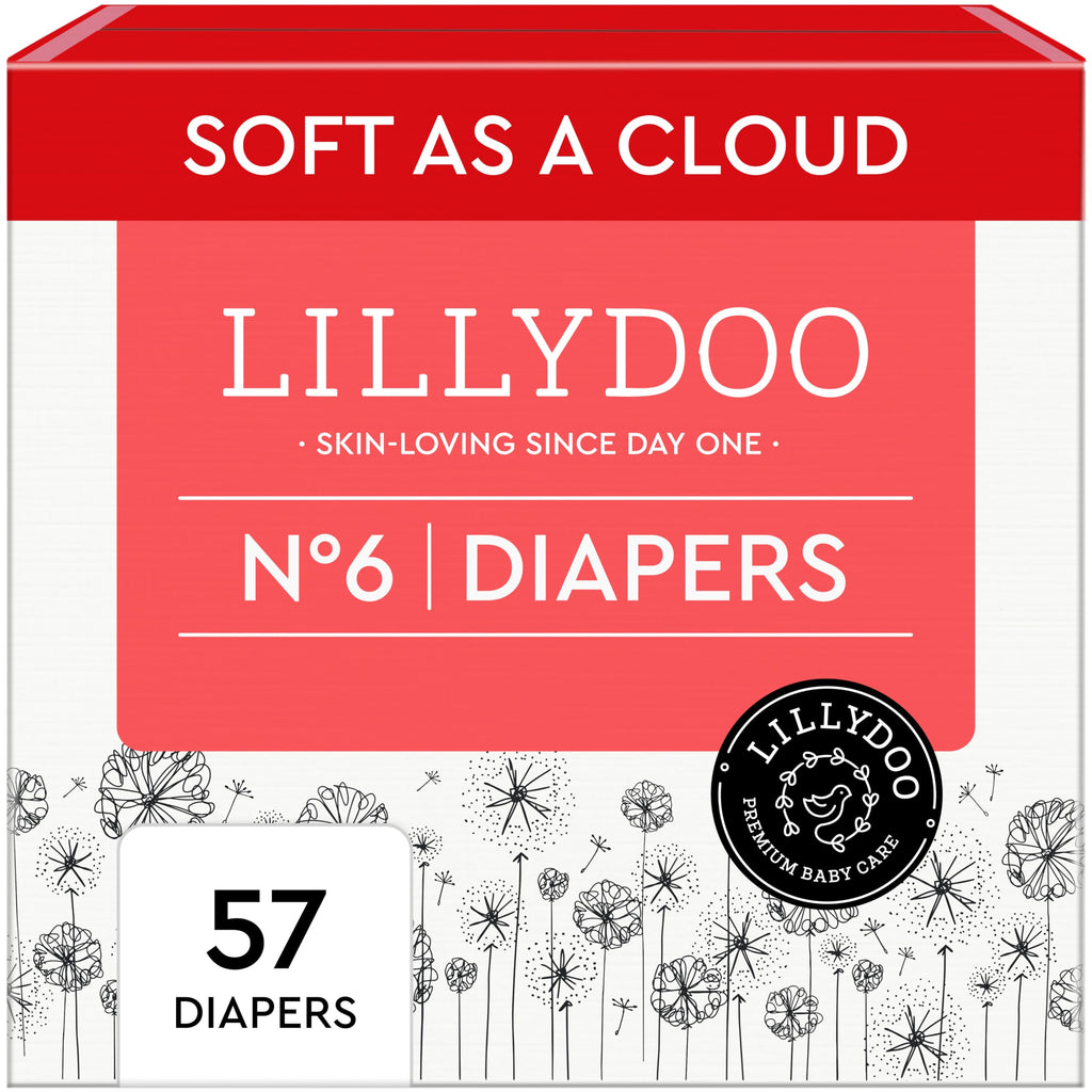 LILLYDOO Baby Diapers, Size 6 (29+ lbs), 57 Count, Hypoallergenic & TCF