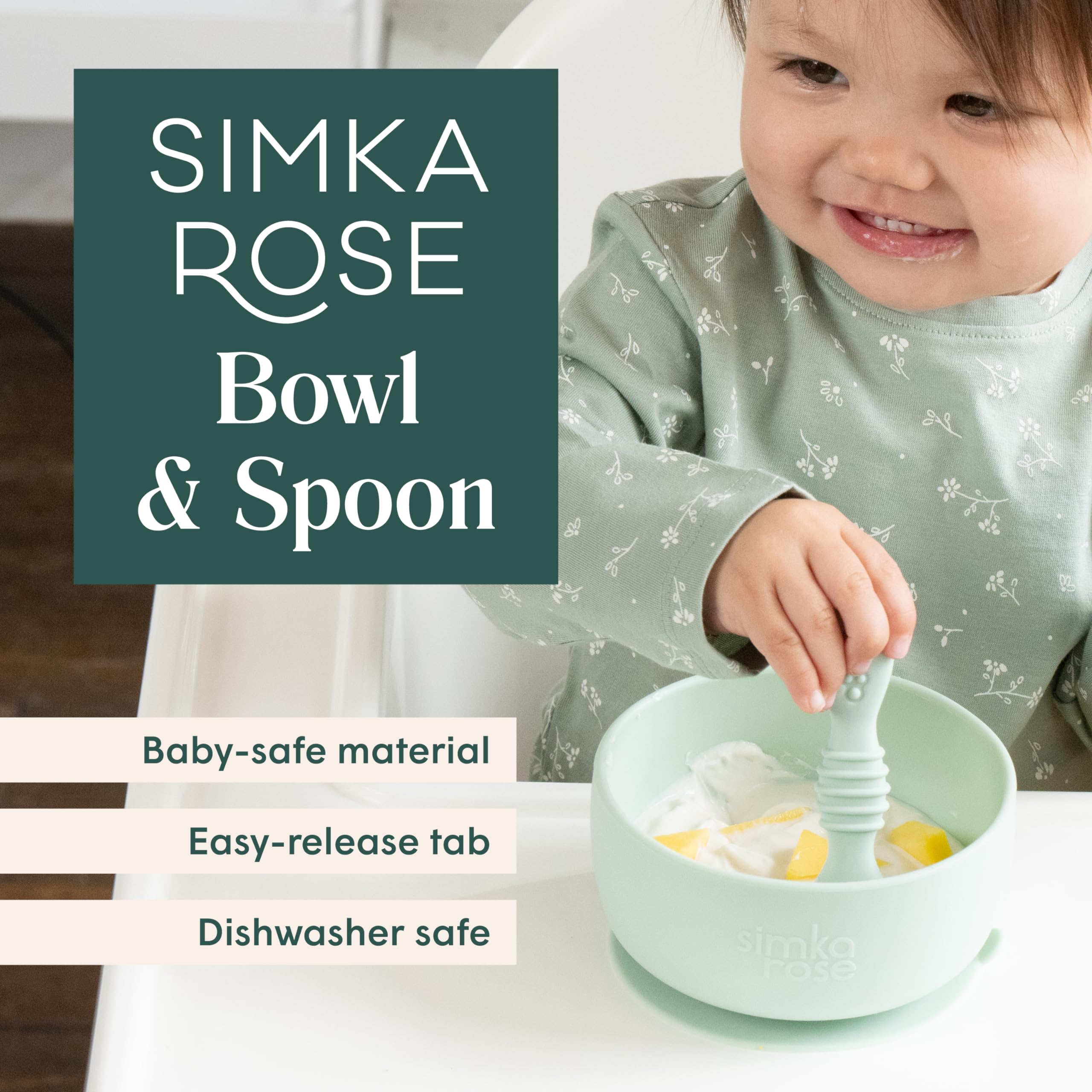 Simka Rose Baby Bowl and Spoon Set, Baby Bowls Suction for Toddler, BPA-Free Silicone Bowls Baby, Baby Bowl and Spoon Dishwasher and Microwave Safe Baby Feeding Supplies (Grey)