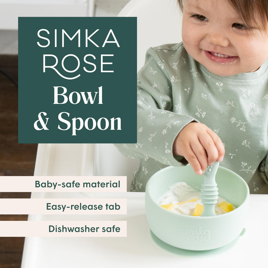 Simka Rose Baby Bowl and Spoon Set, Baby Bowls Suction for Toddler, BPA-Free Silicone Bowls Baby, Baby Bowl and Spoon Dishwasher and Microwave Safe Baby Feeding Supplies (Grey)