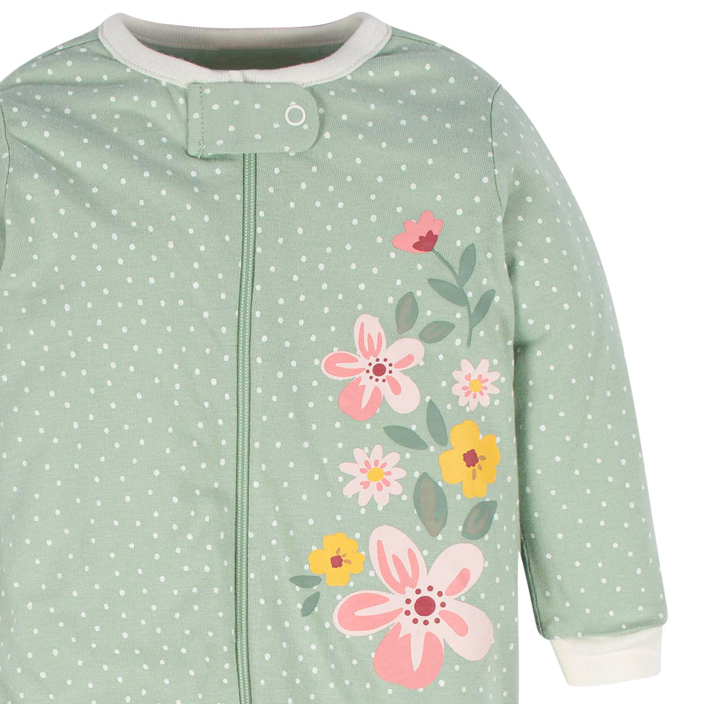 Gerber Baby Girls 4 Pack 'N Play Footie And Toddler Sleepers, Golden Floral, 0-3 Months US