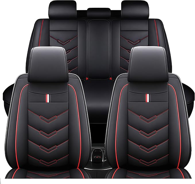Leather Car Seat Covers Fit for LR Range Rover Sport 2023-2025, 5 Seater Waterproof and Wear-Resistant Seat Cover Interior Accessories(Full Set,Black&Red)