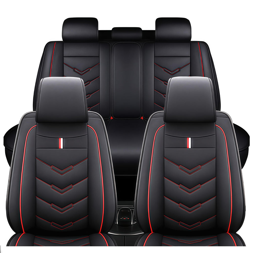 TENDER GLOW Leather Car Seat Covers Fit for LR LR4 2009-2016, 5 Seater Waterproof and Wear-Resistant Seat Cover Interior Accessories(Full Set,Black&Red)