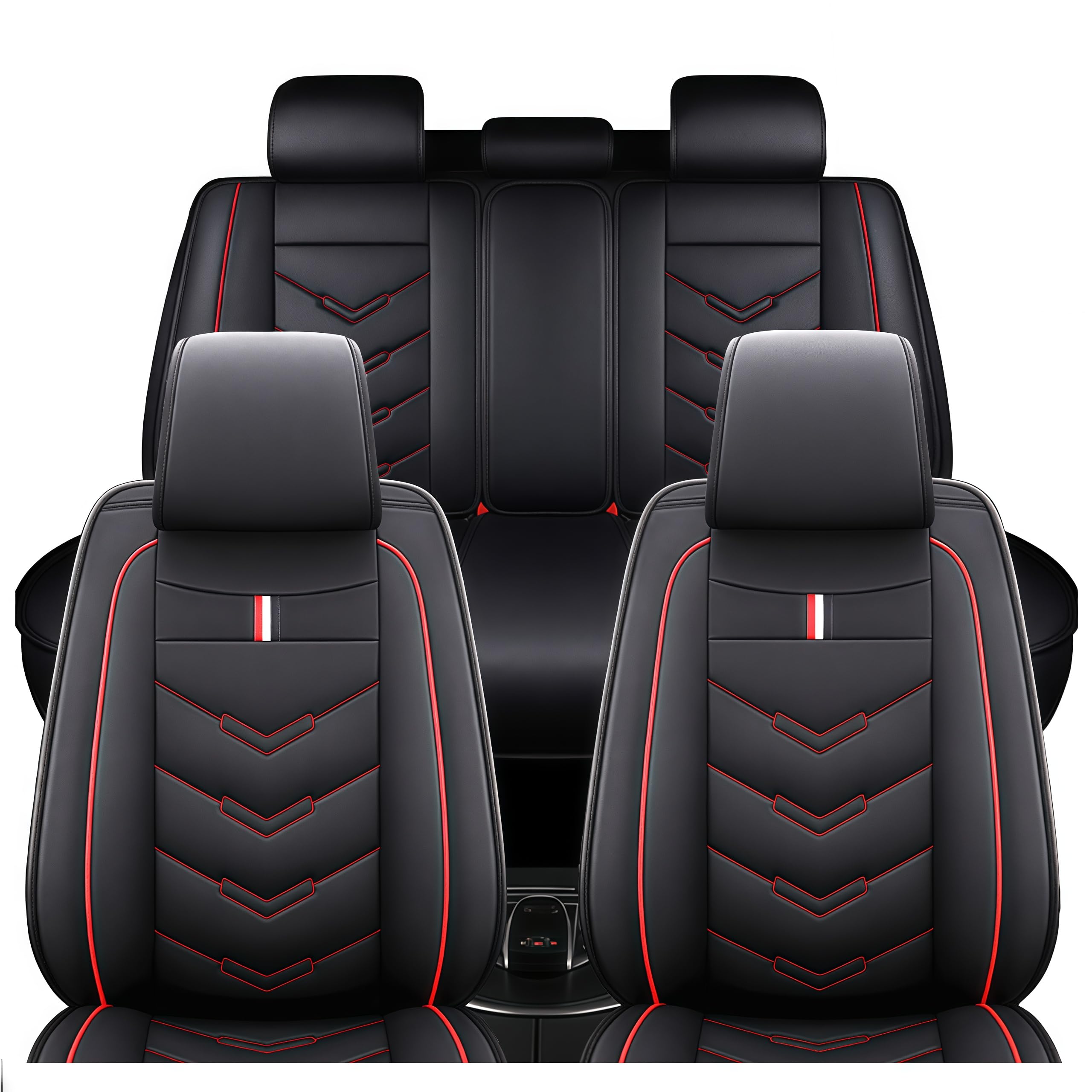 TENDER GLOW Leather Car Seat Covers Fit for LR LR4 2009-2016, 5 Seater Waterproof and Wear-Resistant Seat Cover Interior Accessories(Full Set,Black&Red)