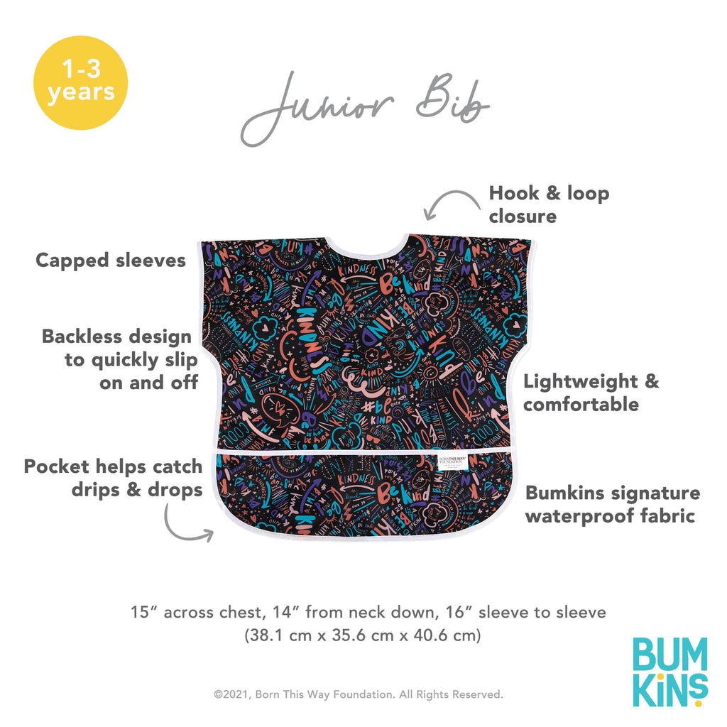 Bumkins Short Sleeve Bib for Girl or Boy, Toddler and Kids for 1-3 Years, Large Size, Essential Must Have for Junior Children, Eating, Mess Saving Soft Fabric Apron for Play, Born This Way
