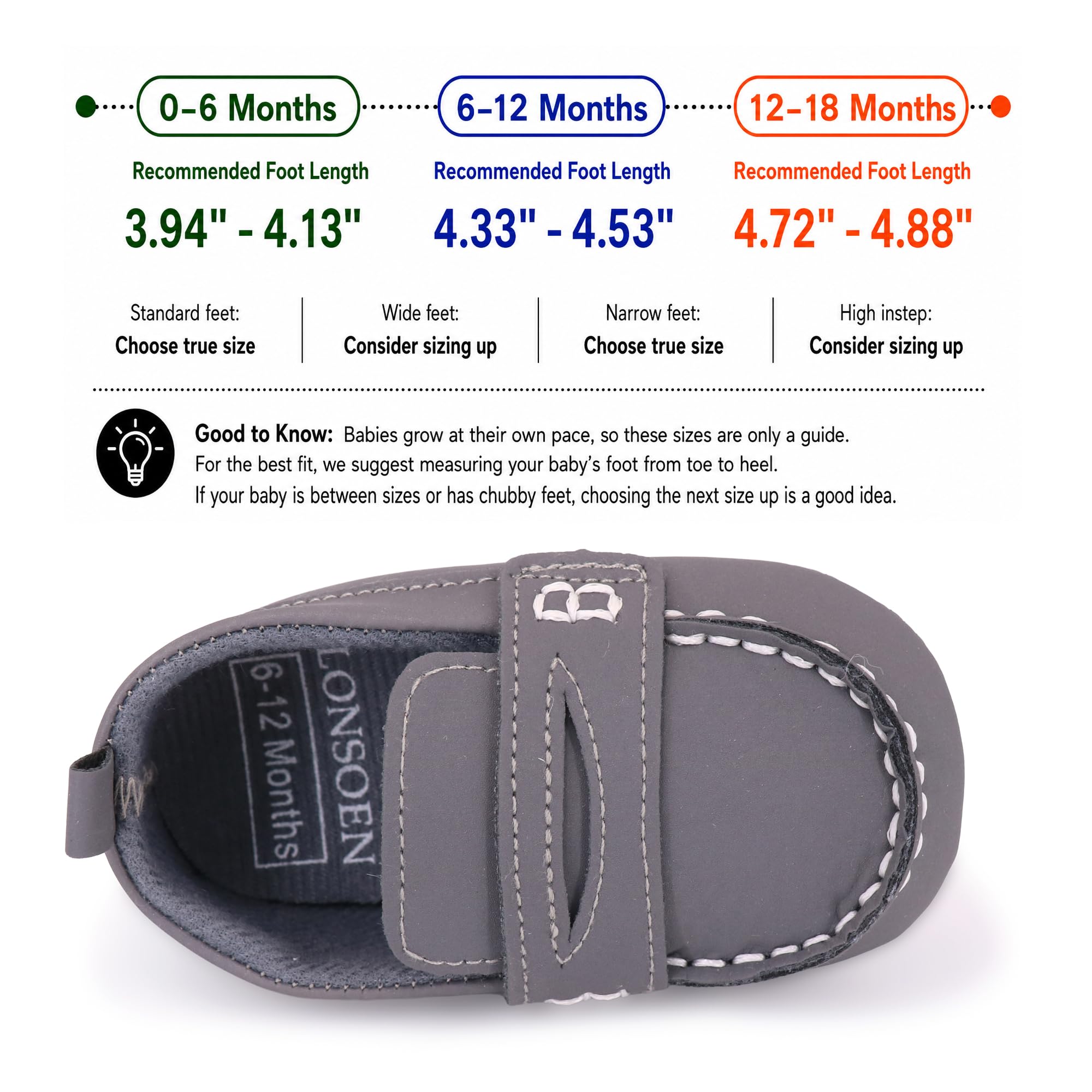 LONSOEN Baby Boys Girls Loafers Prewalker Dress Shoes,Grey 12-18M